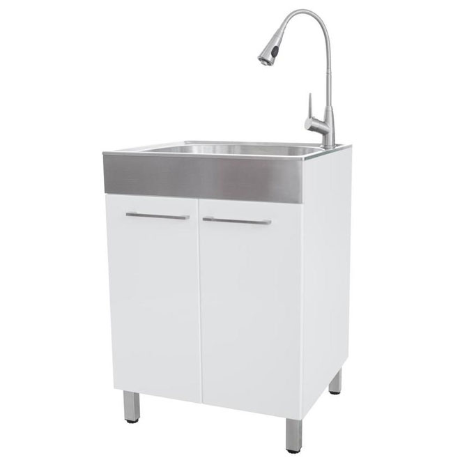 Westinghouse Laundry Tub with Faucet Kit - Melamine - 24-in x 33.85-in - Gloss White
