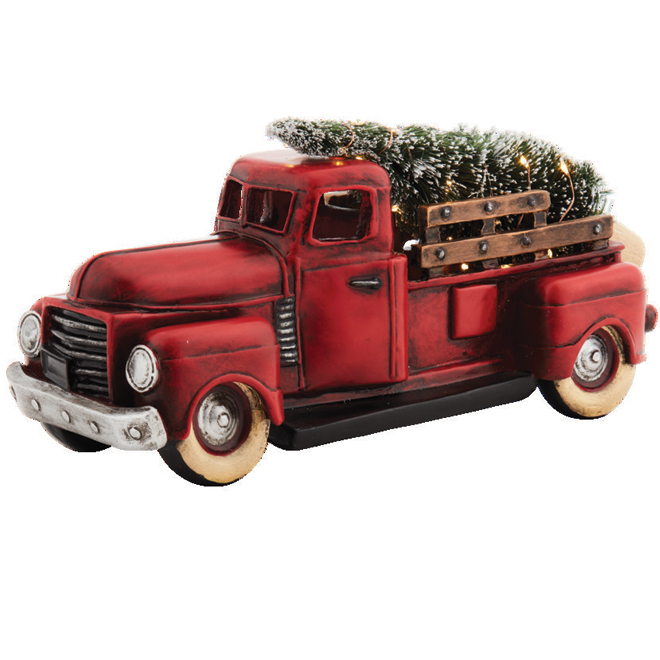 HOLIDAY LIVING Camion décoratif avec sapin, 13 x 5,25 x 6,5, résine, rouge  LW01-HXJE167