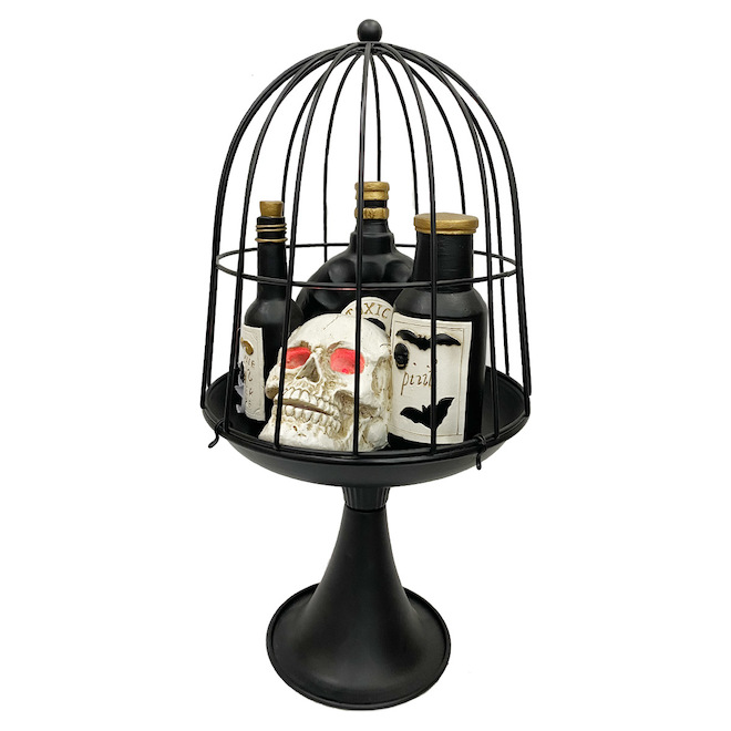 Holiday Living Lighted Birdcage with Skull Halloween Decoration