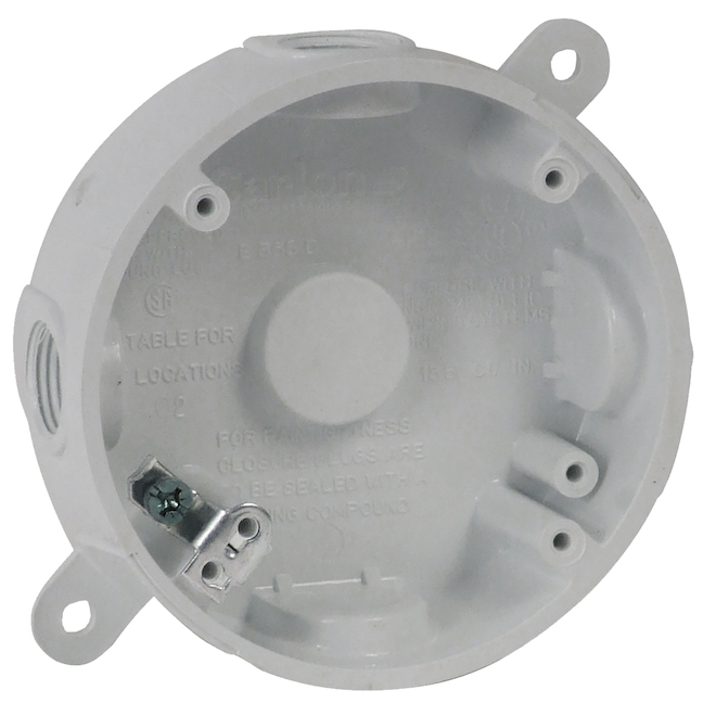 Grey PVC Weatherproof New Work/Old Work Standard Round Ceiling/Wall Electrical Box