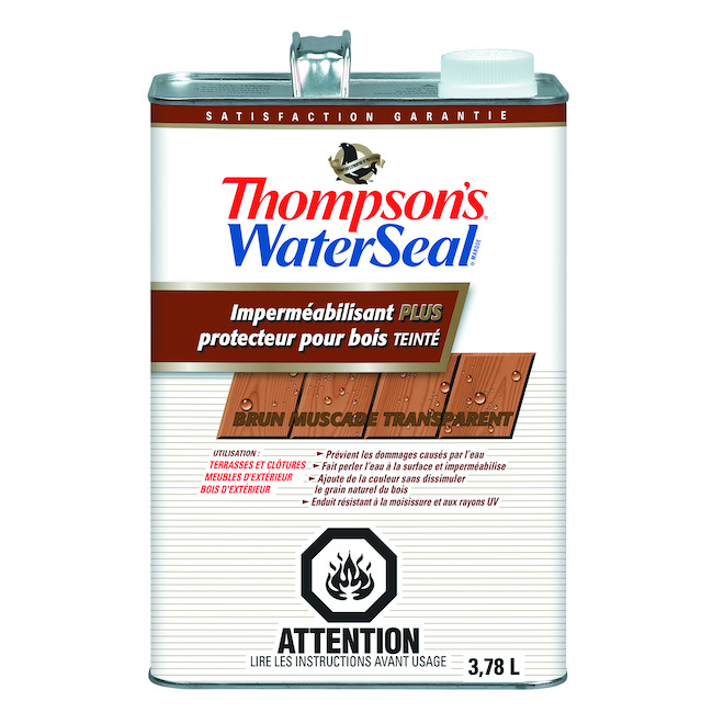 Imperméabilisant Plus et protecteur pour bois teinté Thompson's WaterSeal,  brun muscade, transparent, faible COV, 3,78 L THCP43044-16