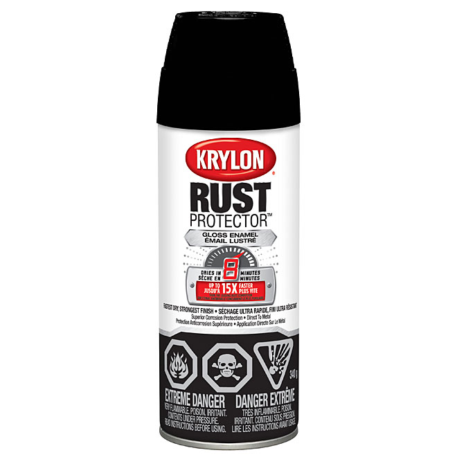 Peinture antirouille émaillée en aérosol Rust Protector de Krylon, à base d'huile, noir lustré, 340 g