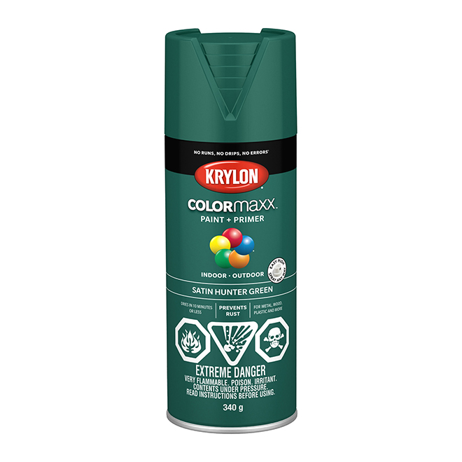 Krylon Colormaxx Aerosol Paint and Primer Acrylic Base Satin Finish Hunter Green 340g