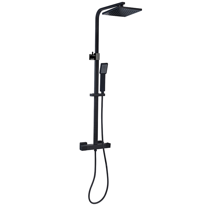 Shower Column - Adjustable Height - Square Head - Black