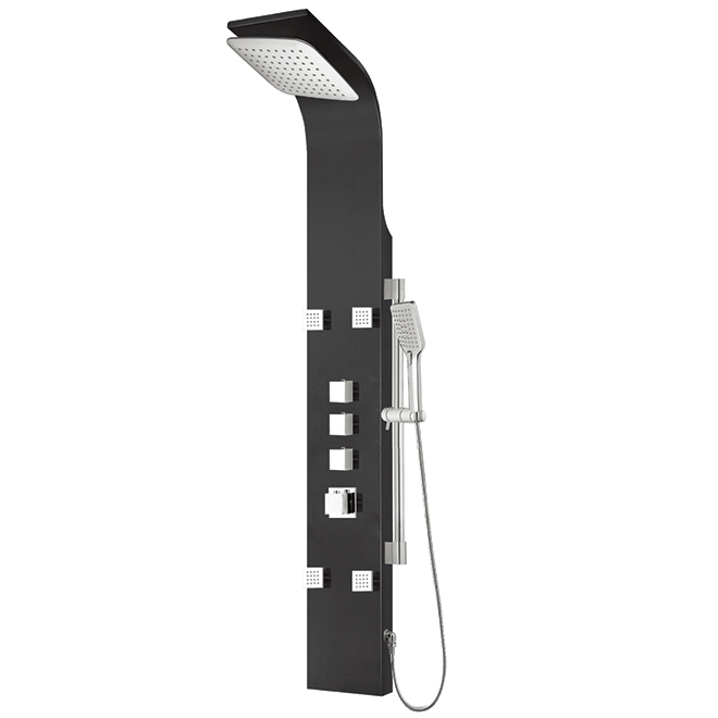 Project Source Thermostatic Shower Panel - Black Finish - Rectangular Head - Stainless Steel and Brass