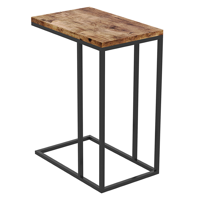 Safdie & Co C-Shaped Accent Table - 20-in x 12-in x 24-in - Wood/Metal - Brown/Black