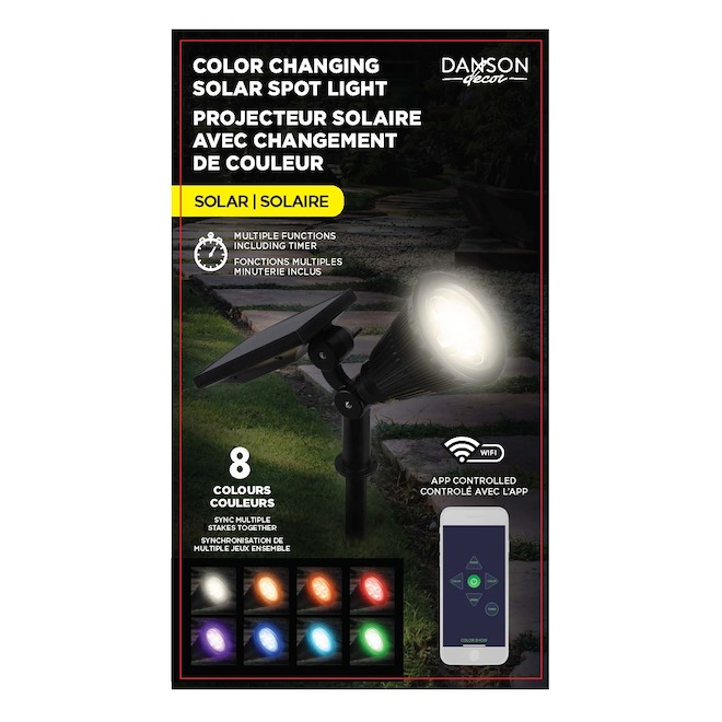 Projecteur solaire de Danson Decor avec changement de couleur, 11 po