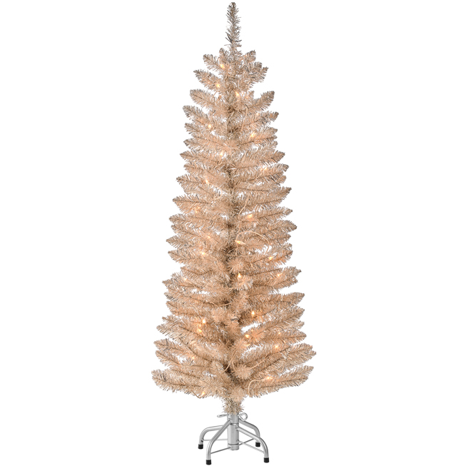 CELEBRATIONS BY L&CO Tinsel Christmans Tree Pre-Lit Pink and Gold 4-ft ...