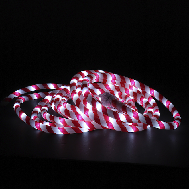 Cordon lumineux sucre d'orge CANDY LED 360° rouge et blanc fixe 30M 230V  Leblanc