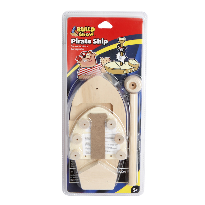 Build and Grow Kid's Wooden Pirate Ship Building Kit