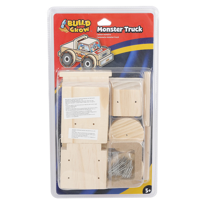 Build and Grow Kid's Wooden Monster Truck Building Kit