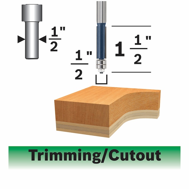 Bosch 1 2 in x 1 1 2 in Carbide Tipped 2 Flute Templet Trim Bit