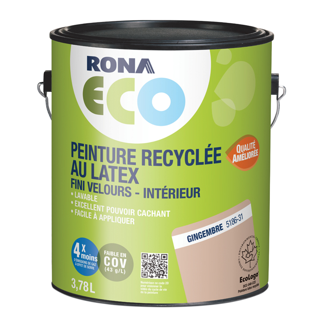 Peinture d'intérieur recyclée RONA ECO, latex, 3,78 l, fini velours