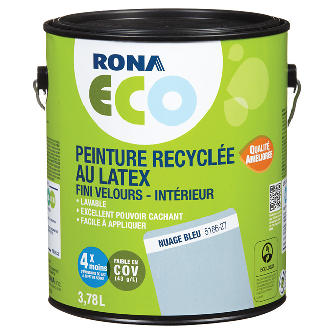 RONA Peinture recyclée au latex, fini velours, Nuage bleu, 3,78 l 5186
