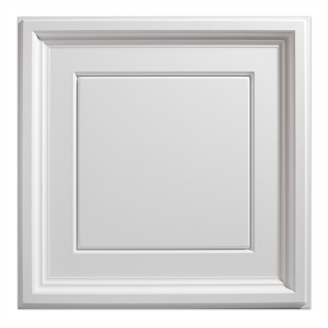 Genesis Icon Coffer Ceiling Tiles - PVC - White - 2-ft x 2-ft - 12-Pack