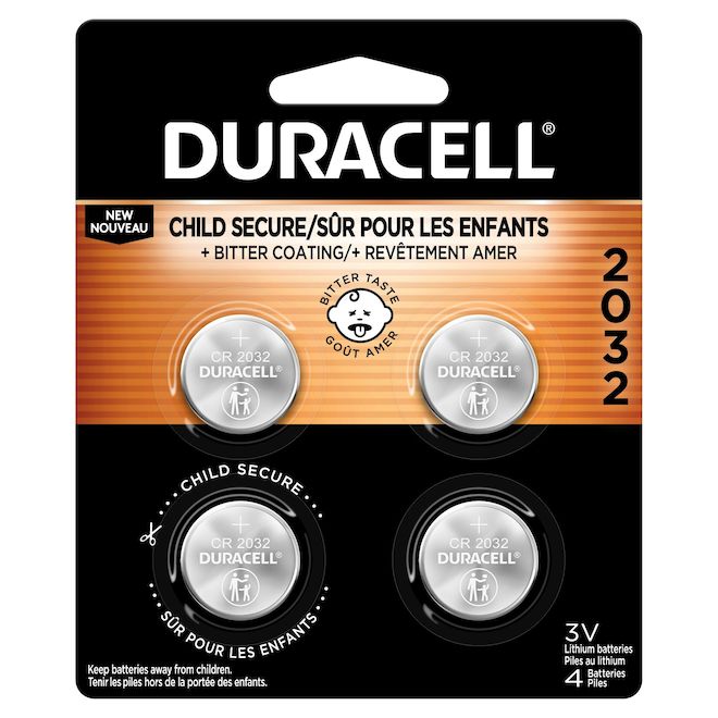 Piles boutons 3 V au lithium CR2032 de Duracell, paquet de 4