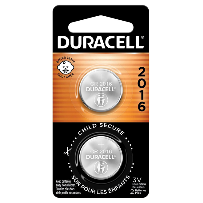 Pile Duracell 2016 au lithium de 3 V, CR2016, 2/pqt