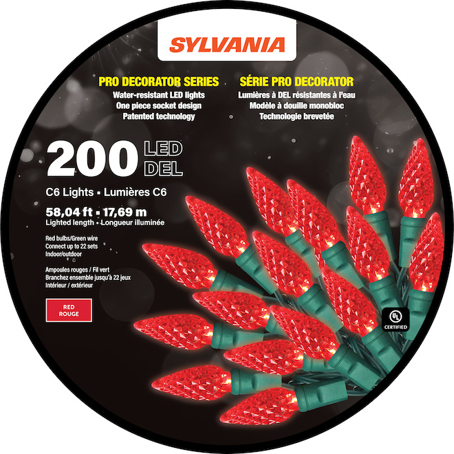 Sylvania 200Count Indoor/Outdoor Red C6 LED Christmas String Lights