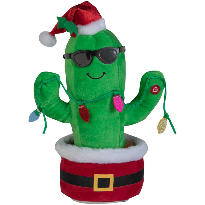 Peluche animée Grinch avec chapeau de père Noël et écharpe par