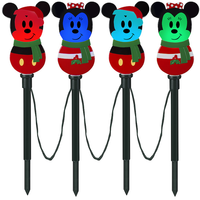 Piquets de chemin de Noël Mickey-Minnie Disney, lumière multicolore prise électrique 4-paquet