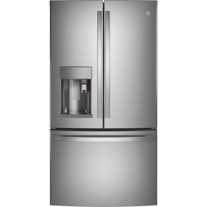 Réfrigérateur à portes françaises GE Profile acier inoxydable de 22,2 pi³ à profondeur comptoir avec Keurig K-cup