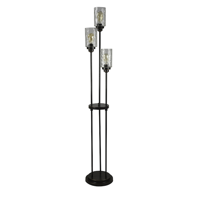 Allen + Roth Latchbury 3-Light Indoor Floor Lamp Glass Shade 66.55-in Bronze