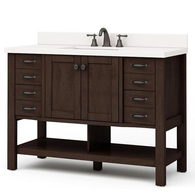 Allen + Roth Kingscote Vanity - 1 Sink - 2 Doors/8 Drawers - 34.5-in - Espresso - White Ceramic