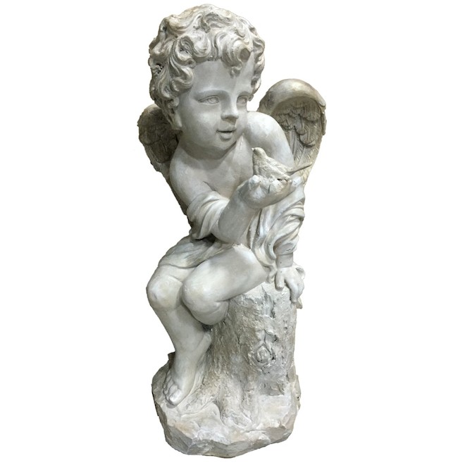 Statue d'ange assis avec oiseau Angelo Decor, 28,75 po, béton