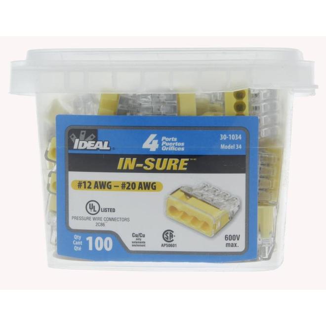 IDEAL INDUSTRIES INC IDEAL PushIn Wire Connector 4Port Yellow 100CT