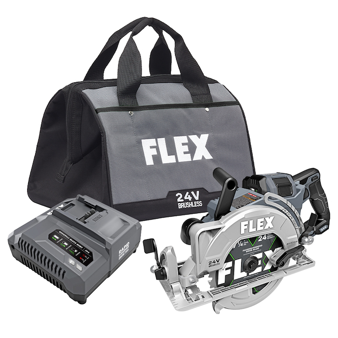 FLEX 24 V 1/4-in Cordless Brushless Rear-Handle Circular Saw Set  (Includes Charger, Stacked Lithium Battery and Tool) FX2141R-1J Réno-Dépôt