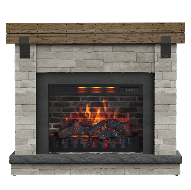 allen + roth 42.5-in Grey Electric Fireplace with Coffee Brown Oak Top