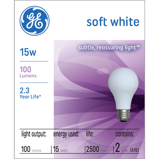 GE Classic 15-Watt EQ A15 Soft White Medium Base (e-26) Dimmable  Incandescent Light Bulb (2-Pack) at
