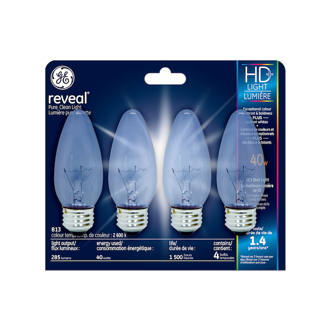 Ge Reveal Hd Colour Enhancing 40w Incandescent Decorative Blunt Tip Medium Base Bm Bulb 4 Pack 93116863 Réno Dépôt - Best Decorative Light Bulbs
