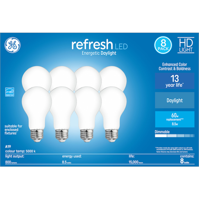 GE Daylight 60W Replacement LED General Purpose A19 Bulbs (8-Pack)