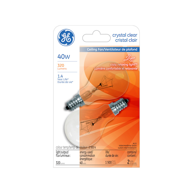 Ampoule incandescente GE, A15, 40 W, blanc doux, 2/pqt 93117451 Réno