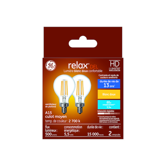 GE Relax HD Soft White 60W Replacement LED Clear Ceiling Fan Candelabra Base Clear A15 Light