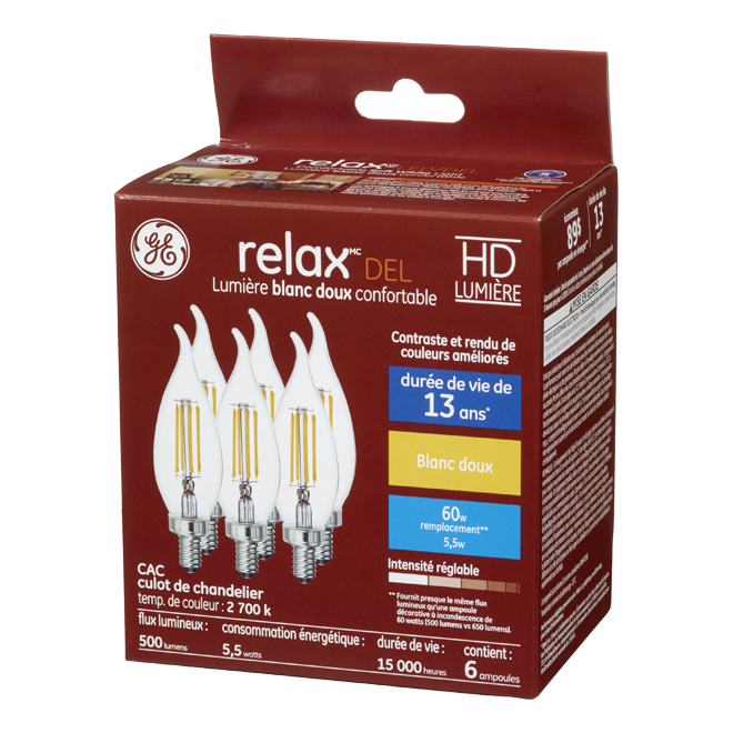 GE Relax HD Soft White 60W Replacement LED Decorative Clear Bent Tip