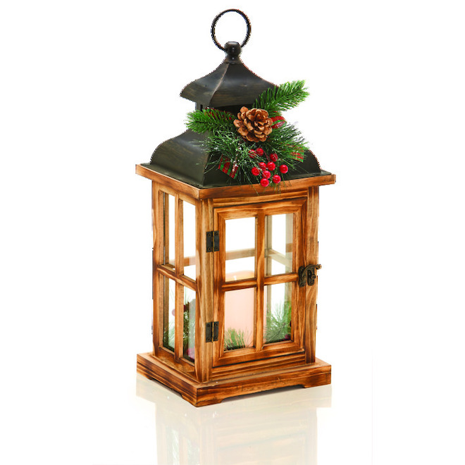 Holiday Living Lantern with LED Candle - Wood