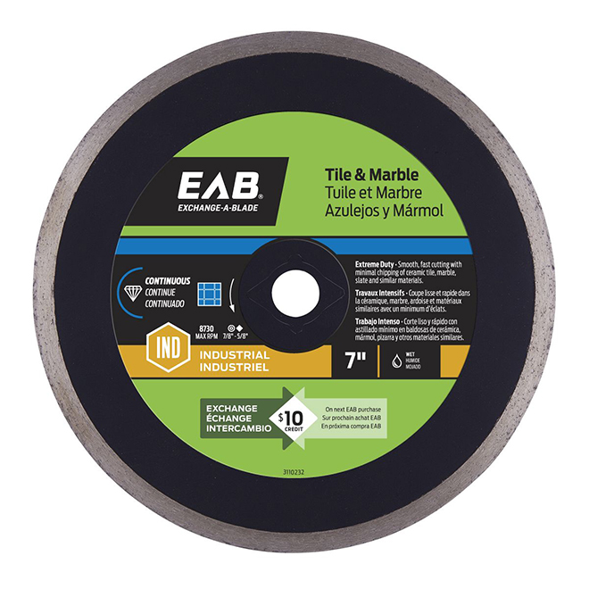 EXCHANGE-A-BLADE EAB Contractor Series Industrial Tile and Marble Circular Saw  Blade 7-in Dia Continuous Rim Diamond 03110232 Réno-Dépôt