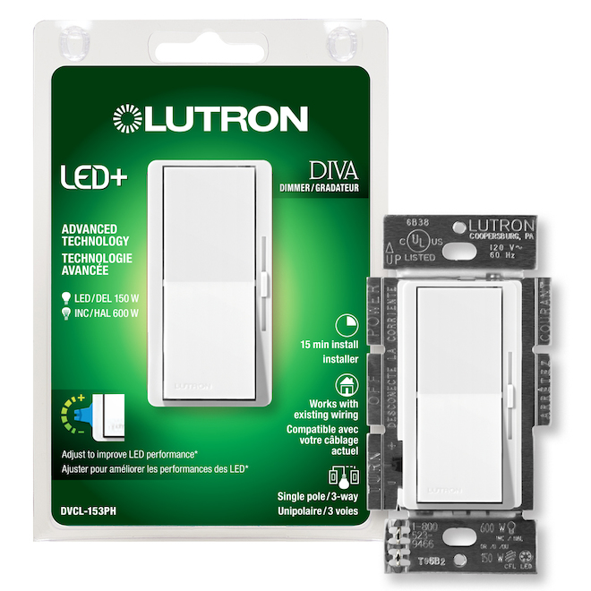Lutron Diva LED Plus White Plastic Dimmer