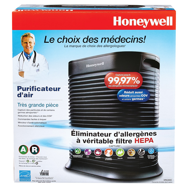 Purificateur d'air HEPA anti-allergènes Honeywell, blanc, minuterie d'arrêt  automatique, couvre 155 pi² HPA1104C