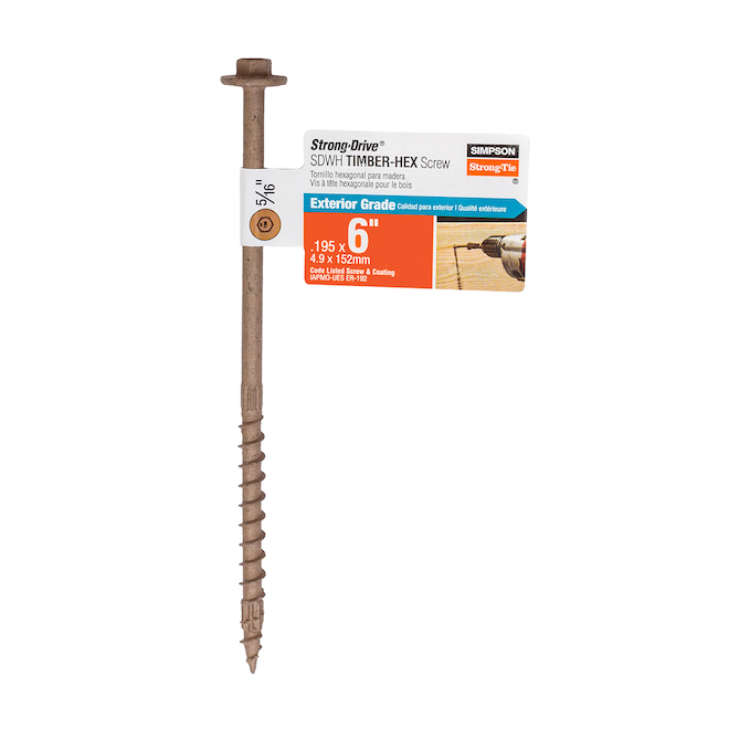 Simpson Strong-Tie 0.22 x 6-in Tan Steel 6-Lobe Structural Screw - 1/Pack  SDWS22600DB-RP1