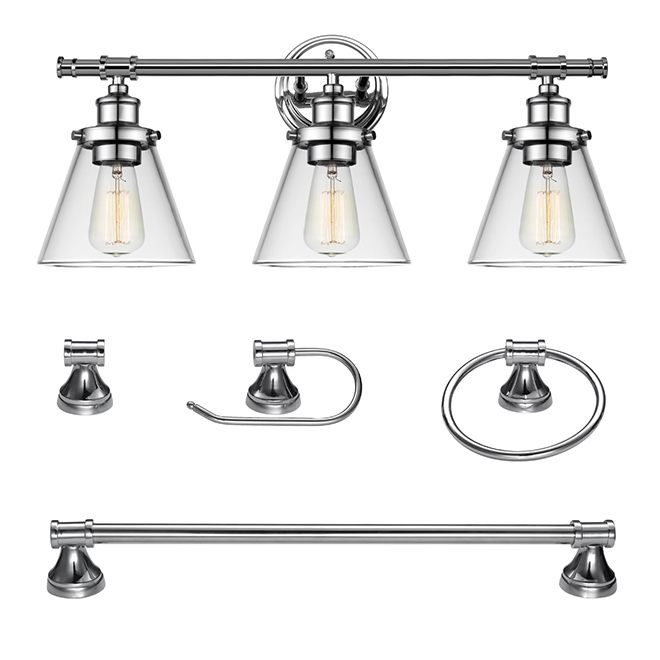 Bathroom Set with Wall Sconce - 5 Pieces - Chrome
