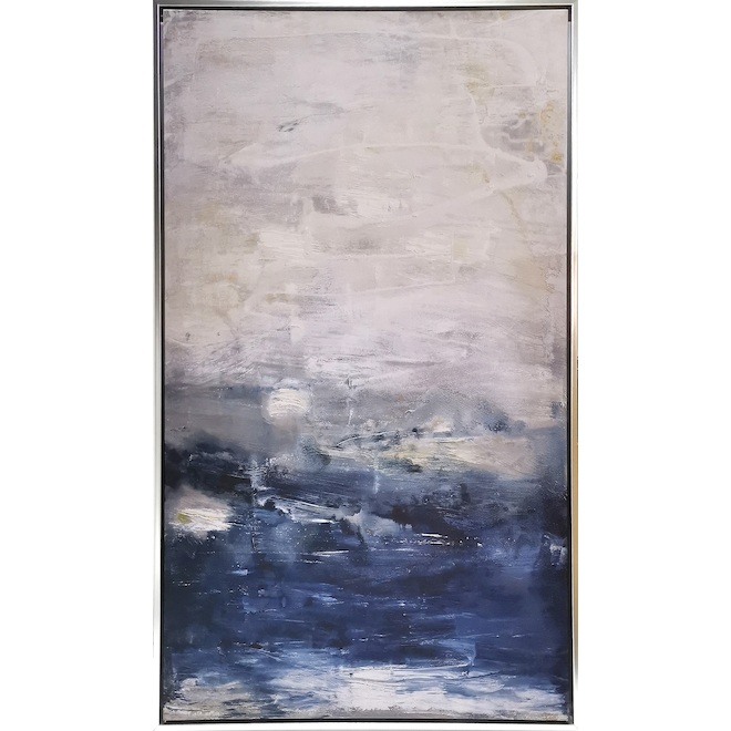 Stretched Canvas With Frame - Oceania - Abstract Wall Art - 25-in x 43-in - Blue and White