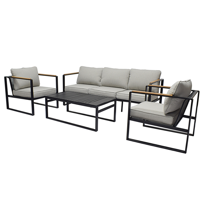 Ensemble de mobilier extérieur Dufferin par Style Selections avec cadre en acier noir et coussins gris, 4 pièces