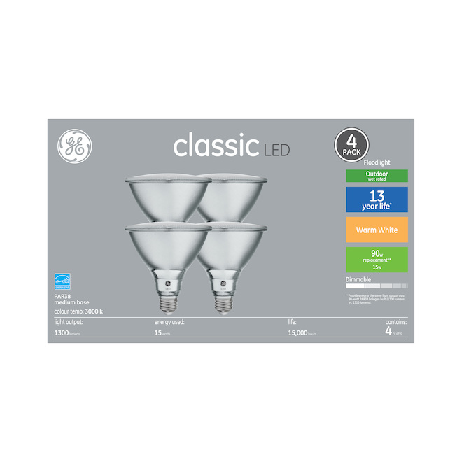 GE Lighting - PAR38 LED Bulbs - 90 W Equivalent - Warm White - 4/Pack 93123117 | Réno-Dépôt