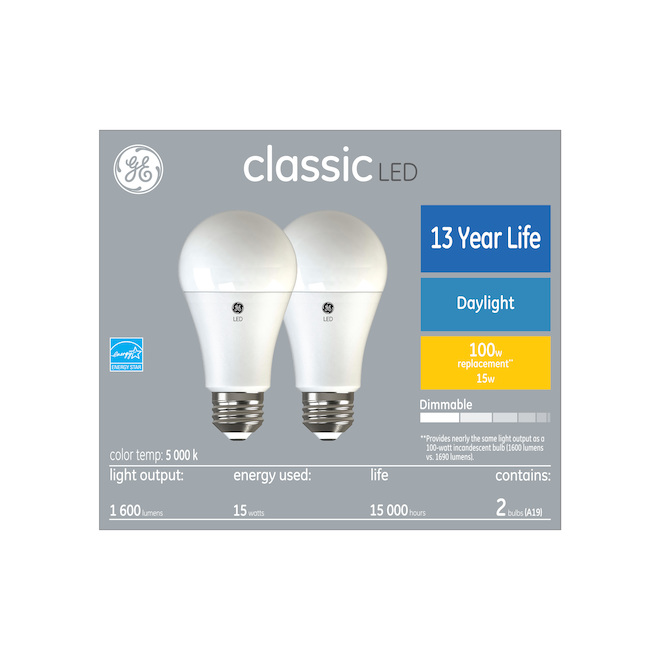 GE Daylight 100 W Replacement LED A19 u 2 pack