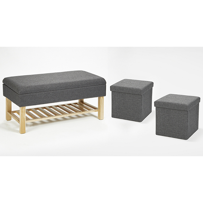 Fresh Home Elements Storage Bench with 2 Ottomans - Charcoal