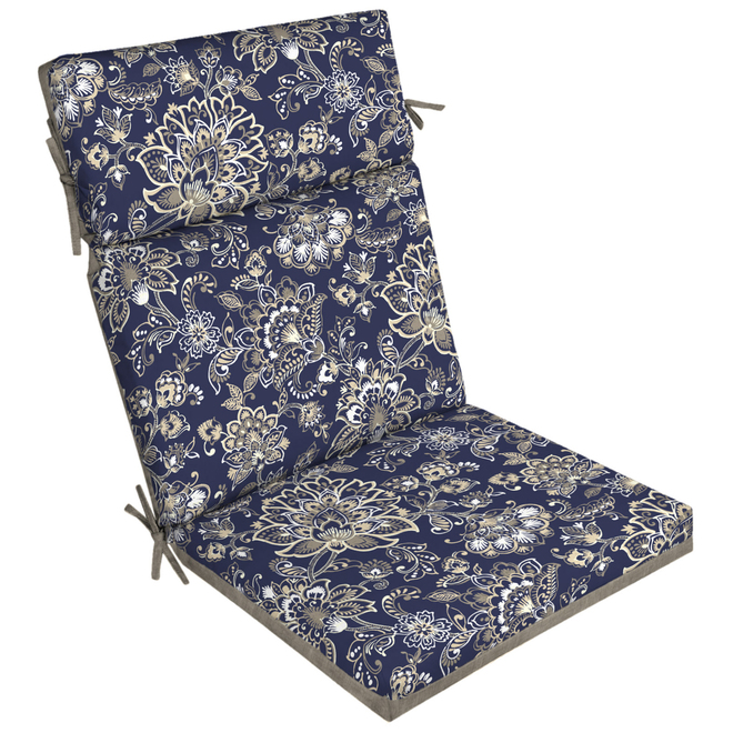 Bazik Blue and Beige Flower/Solid Pattern Polyester Reversible Patio Chair Cushion