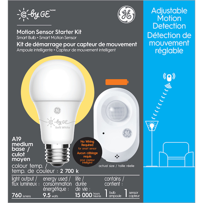 Kit détecteur de mouvements C by GE et ampoule intelligente A19 blanc doux  C by GE 93128925
